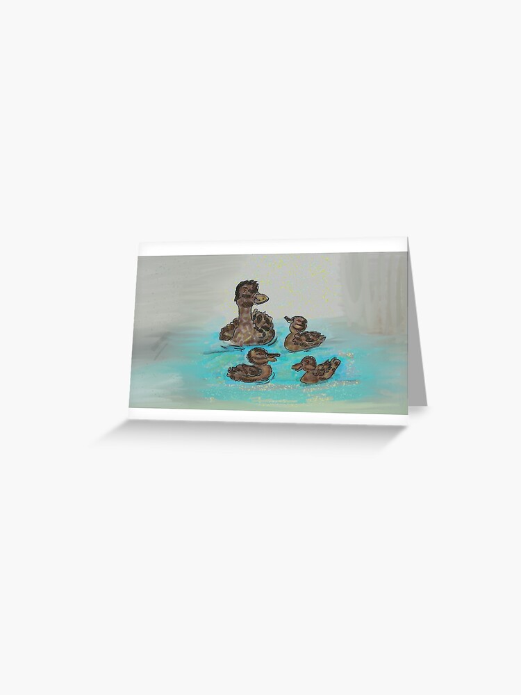 Thumbnail 1 of 2, Greeting Card, Duck & ducklings, canal cruising British wild birds waterfowl wildlife designed and sold by cruzinjewlz.