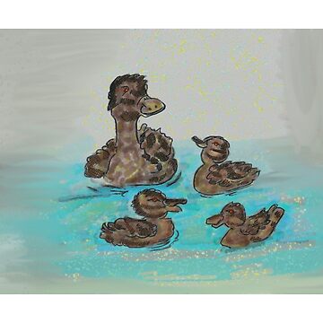 Artwork thumbnail, Duck & ducklings, canal cruising British wild birds waterfowl wildlife by cruzinjewlz