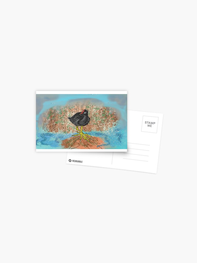 Thumbnail 1 of 2, Postcard, Moorhen on reedbed British wildlife UK canal waterfowl designed and sold by cruzinjewlz.