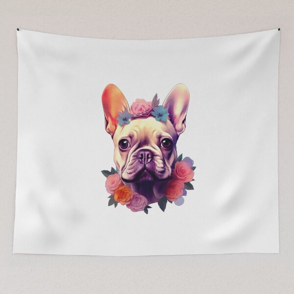 Item preview, Portrait of a small Bulldog with flower necklace designed and sold by Polnorandco.