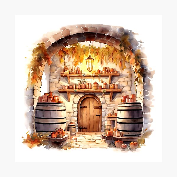 Item preview, Farmhouse Wine Cellar Clipart, Wine Storage, Rustic Cellar, Vintage Wines, Wine Collection, Farmhouse Winery, Wine Tasting designed and sold by CoolorPaint.