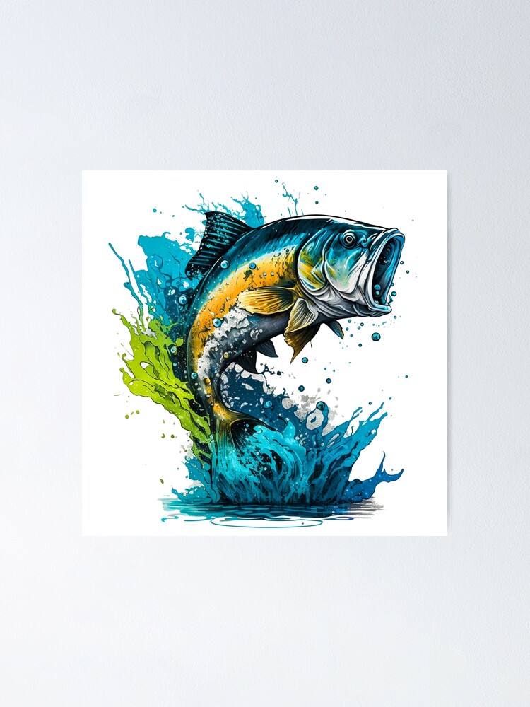 Bass Fish Watercolor, Fishing clipart, Gone Fishing | Poster