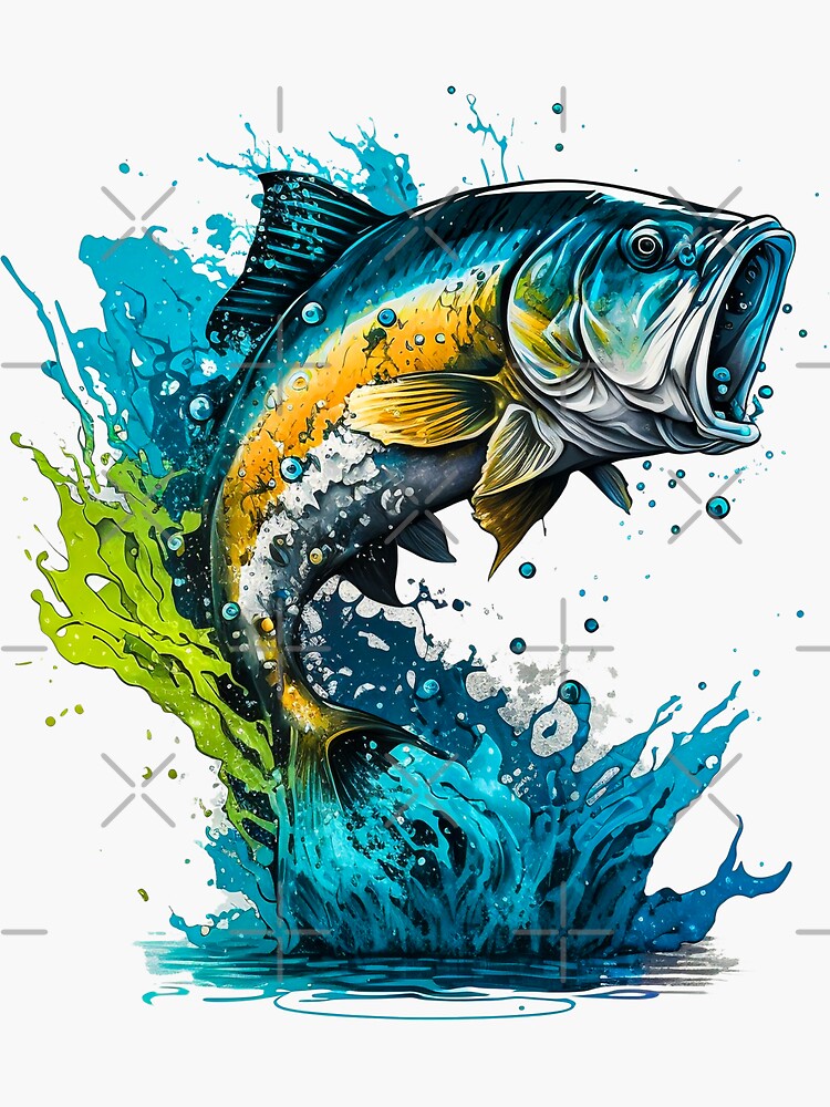 Bass Fish Watercolor, Fishing clipart, Gone Fishing | Sticker