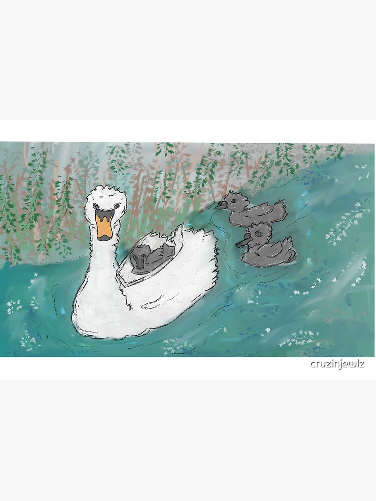Thumbnail 2 of 2, Greeting Card, Swan & cygnets UK canal wildlife waterfowl British wildlife designed and sold by cruzinjewlz.