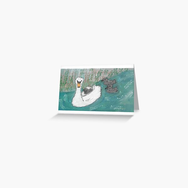Swan & cygnets UK canal wildlife waterfowl British wildlife Greeting Card