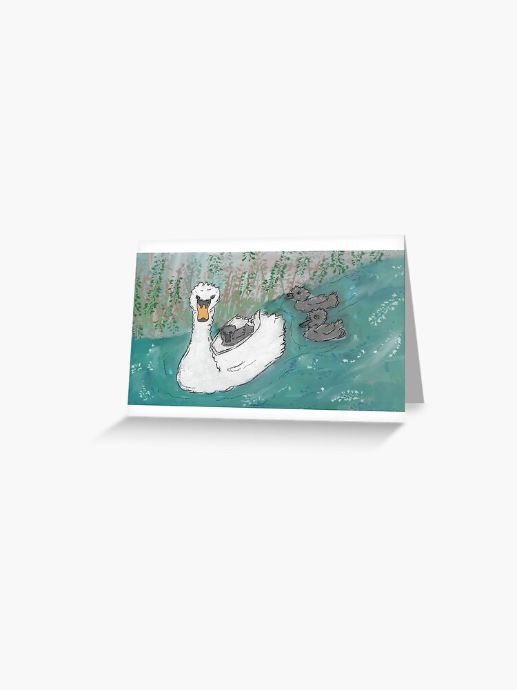Thumbnail 1 of 2, Greeting Card, Swan & cygnets UK canal wildlife waterfowl British wildlife designed and sold by cruzinjewlz.