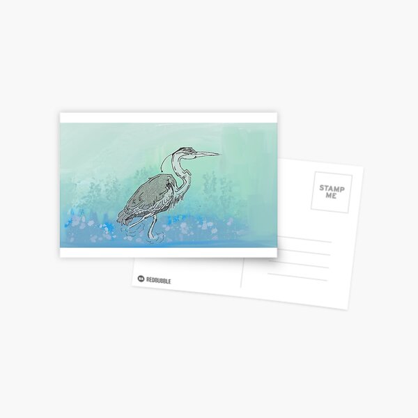 Heron stalking fish, nature, British wildlife waterfowl wild birds Postcard