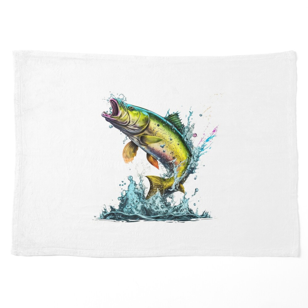 Bass Fish Watercolor, Fishing clipart, Gone Fishing Art Print for