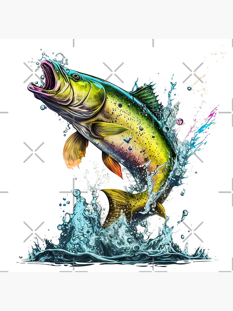 Bass Fish Watercolor, Fishing clipart, Gone Fishing, Pike fish