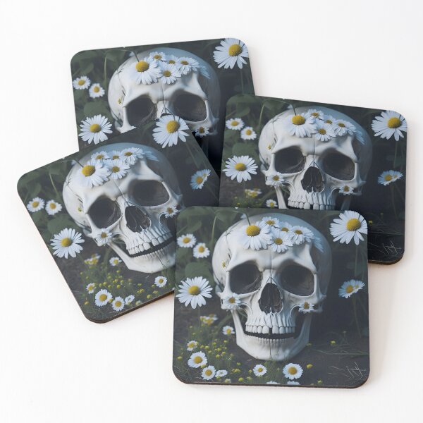 Item preview, Grinning Skull Surrounded by Daisies designed and sold by skulldecat.