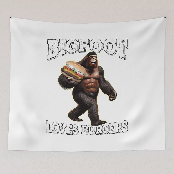 Item preview, Bigfoot Loves Burgers Funny Bigfoot Carrying A Giant Cheeseburger designed and sold by DonnaPeaches.