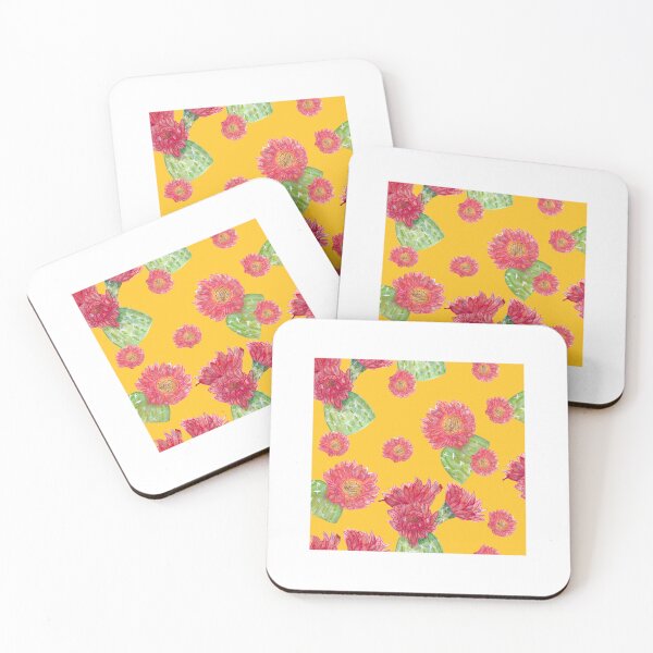 Item preview,  Desert Bloom: Bright Green Cacti with Pink Floral Blooms on yellow designed and sold by maddydoodlesoup.