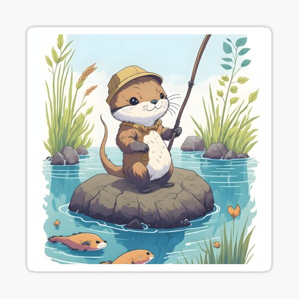 Otter as Fisher with Fishing rod - Angler - Sticker