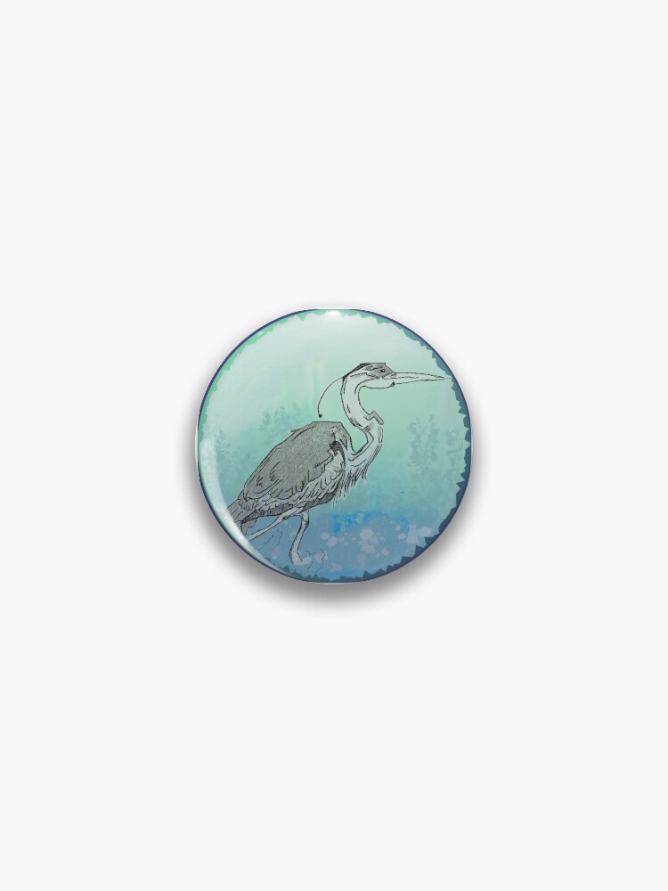 Thumbnail 1 of 3, Pin, Heron stalking fish, nature, British wildlife waterfowl wild birds  designed and sold by cruzinjewlz.