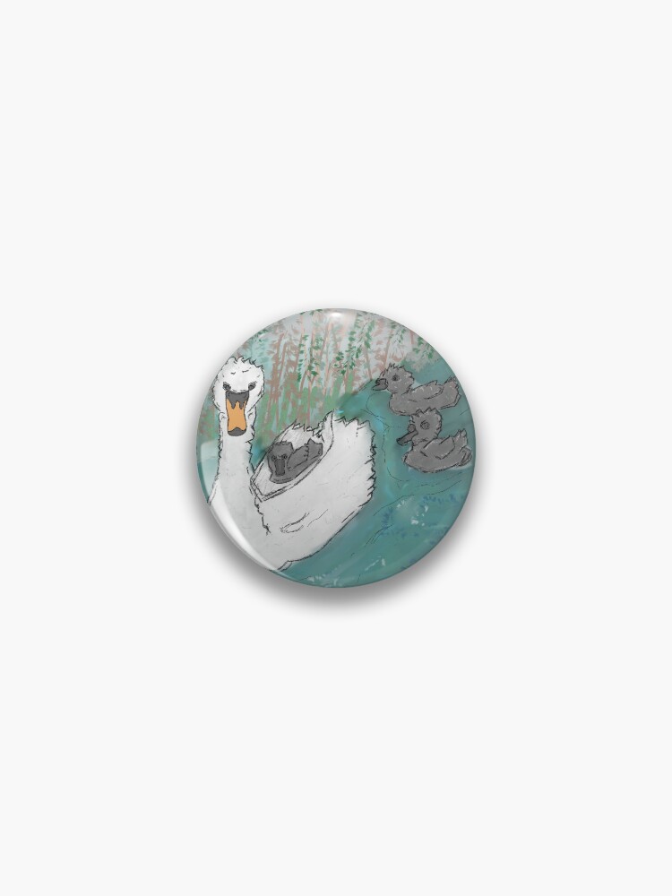 Thumbnail 1 of 3, Pin, Swan & cygnets UK canal wildlife waterfowl British wildlife designed and sold by cruzinjewlz.