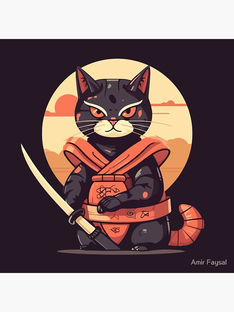 Japanische Samurai-Katze in Rüstung, Fantasy-Kunstwerk | Sticker