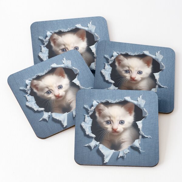 Item preview, Kitten in denim ripped hole in denim jeans designed and sold by Art by Lilia.