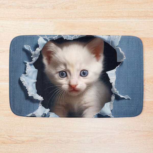 Item preview, Kitten in denim ripped hole in denim jeans designed and sold by Art by Lilia.