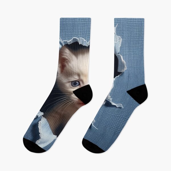 Item preview, Kitten in denim ripped hole in denim jeans designed and sold by Art by Lilia.