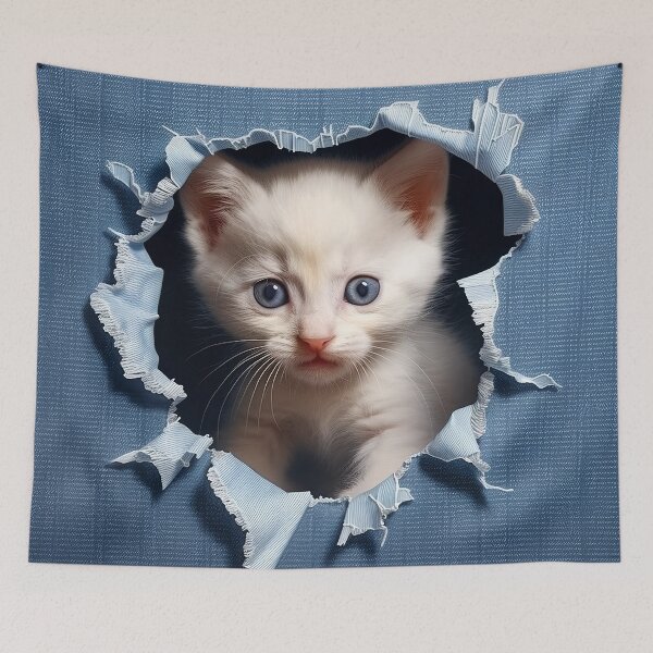 Item preview, Kitten in denim ripped hole in denim jeans designed and sold by Art by Lilia.