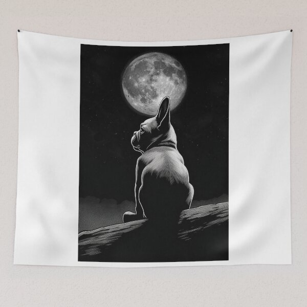 Item preview, bulldog sitting facing the moon designed and sold by Polnorandco.