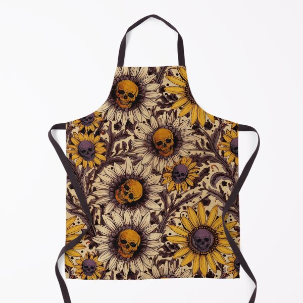 Item preview, Macabre floral skull & sunflower pattern in purple & gold designed and sold by RedFinchDesigns.
