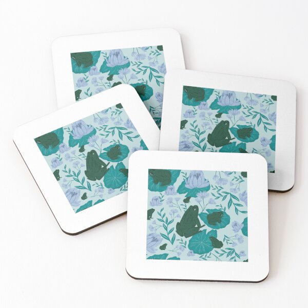 Item preview, Ultra-Steady Green and Blue Frogs on Lily Pads with Water Lilies Pattern for a Calming and Serene Feel designed and sold by maddydoodlesoup.