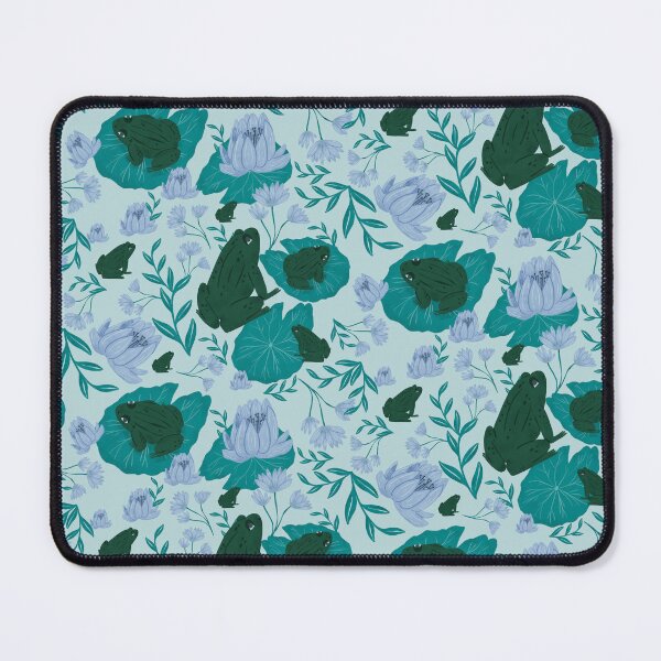 Item preview, Ultra-Steady Green and Blue Frogs on Lily Pads with Water Lilies Pattern for a Calming and Serene Feel designed and sold by maddydoodlesoup.
