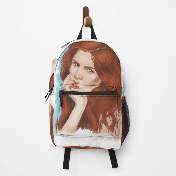 Item preview, Portrait of red-haired woman and blue background. designed and sold by BettyBustillo.