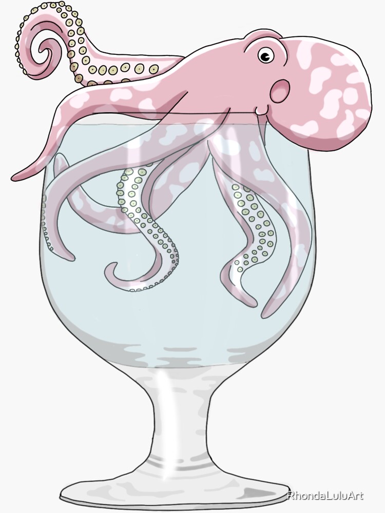 Thumbnail 3 of 3, Sticker, Octopus in a Water Glass designed and sold by RhondaLuluArt.