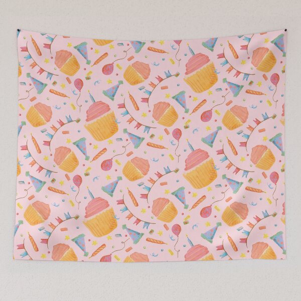 Item preview, Party-Perfect Pattern: Light Pink Birthday Bash with Cupcakes, Balloons, and More! designed and sold by maddydoodlesoup.