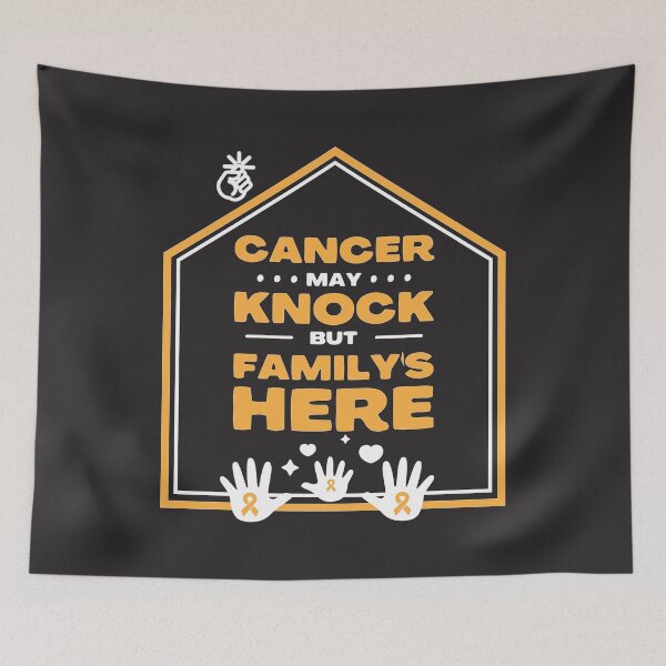 Item preview, Sarcoma cancer awareness yellow ribbon Cancer may knock but family's here designed and sold by shaderepublic.