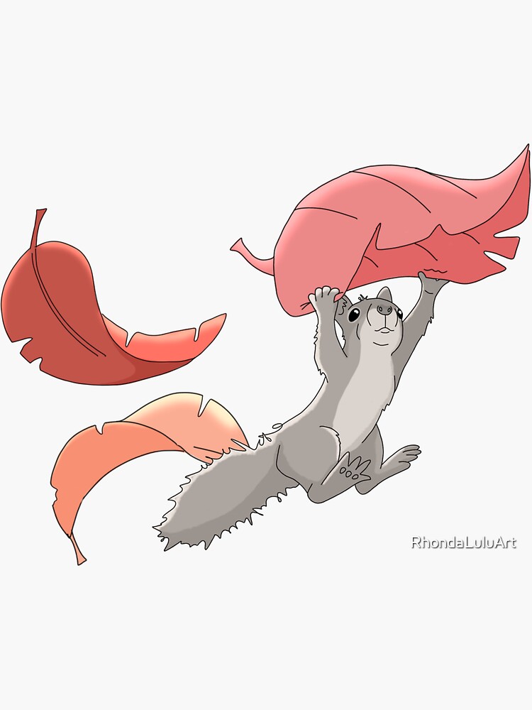 Thumbnail 3 of 3, Sticker, Flying Squirrel with Fall Leaves designed and sold by RhondaLuluArt.