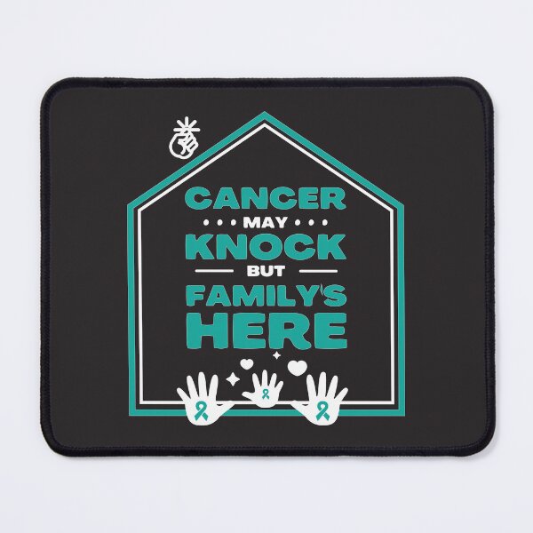 Item preview, Ovarian cancer awareness teal ribbon Cancer may knock but family's here designed and sold by shaderepublic.