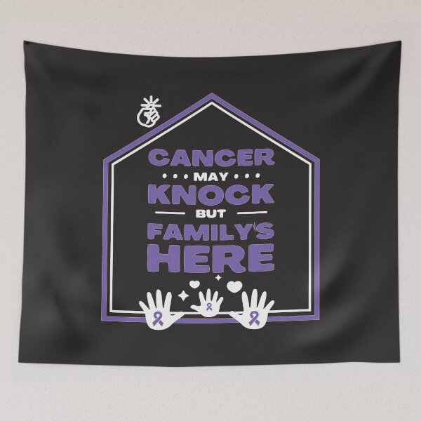 Item preview, pancreatic cancer awareness purple ribbon Cancer may knock but family's here designed and sold by shaderepublic.
