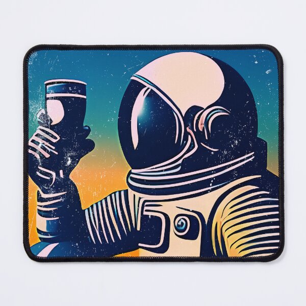 Item preview, Cosmonaut with coffee mug, vintage colors, used look, retro designed and sold by Time4Space.
