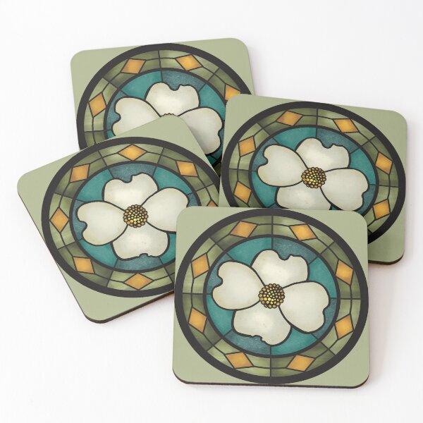 Item preview, Flowering Dogwood Stained Glass Medallion designed and sold by LeftNWrite.