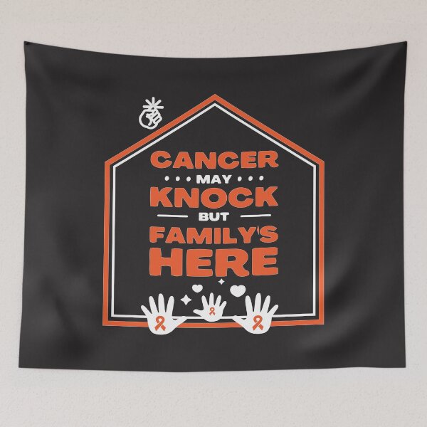Item preview, Leukemia cancer awareness orange ribbon Cancer may knock but family's here designed and sold by shaderepublic.