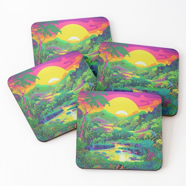 Item preview, Psychedelic Jungle Sunrise: Abstract Neon Artwork designed and sold by OdysseyArtworks.