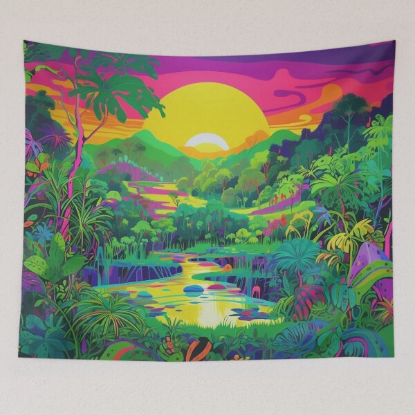 Item preview, Psychedelic Jungle Sunrise: Abstract Neon Artwork designed and sold by OdysseyArtworks.