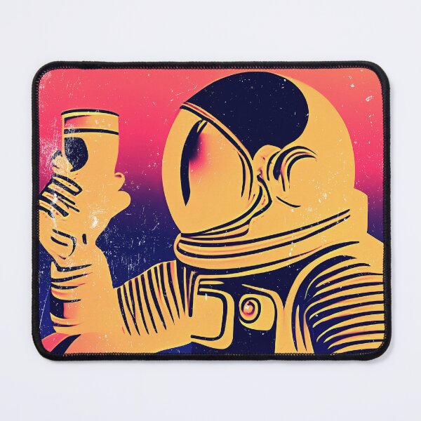 Item preview, Cosmonaut with coffee mug, yellow, vintage, used look, retro designed and sold by Time4Space.
