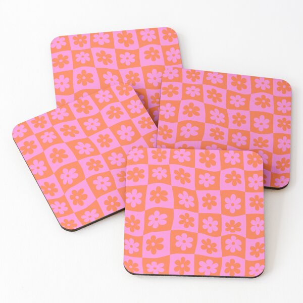 Item preview, Checkered Warped Retro Pink and Orange Flowers Pattern  designed and sold by Yasminepatterns .