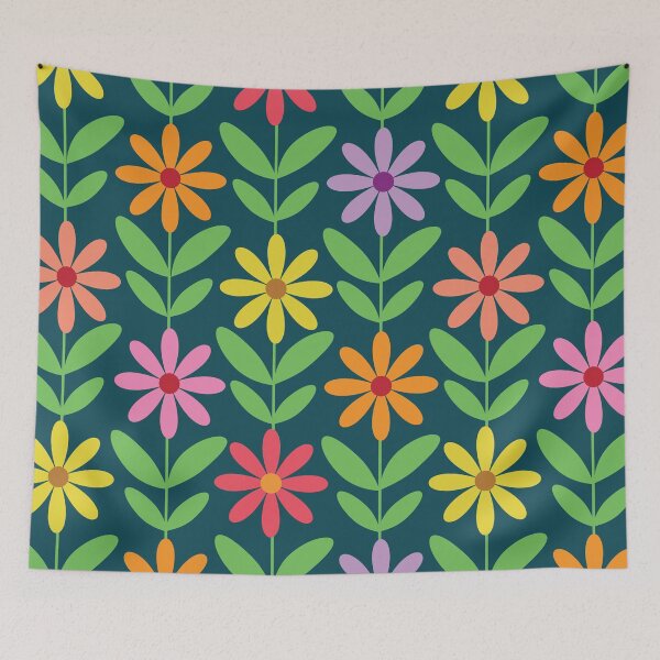 Item preview, Colorful Retro Mod Flowers Pattern  designed and sold by Yasminepatterns .