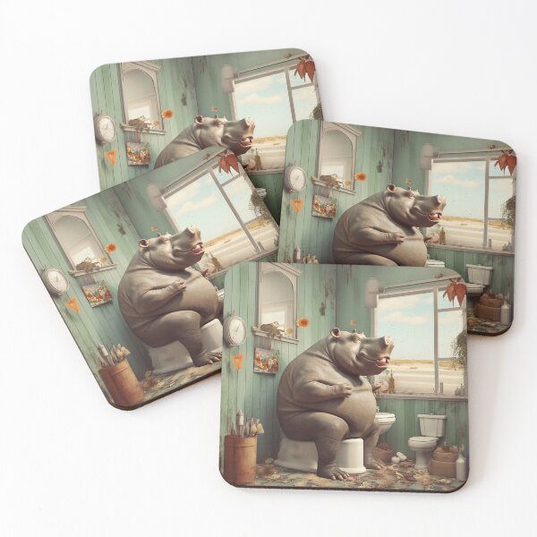 Item preview, Funny Art Retro Vintage Hippopotamus Animal on Toilet Digital Art Bathroom Decor Animal Wall Printable Instant Download Poster Cute Animal designed and sold by Petru&Myself.