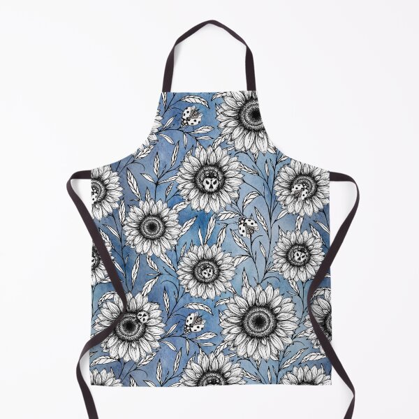 Item preview, Spooky gothic sunflower and ladybug pattern ink illustration designed and sold by RedFinchDesigns.