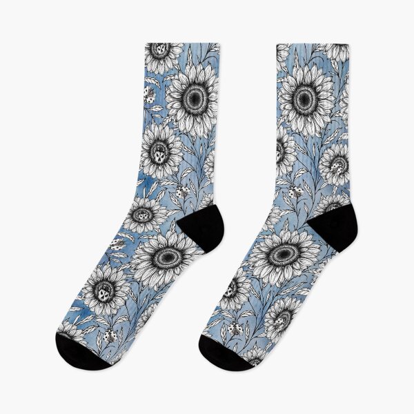 Item preview, Spooky gothic sunflower and ladybug pattern ink illustration designed and sold by RedFinchDesigns.