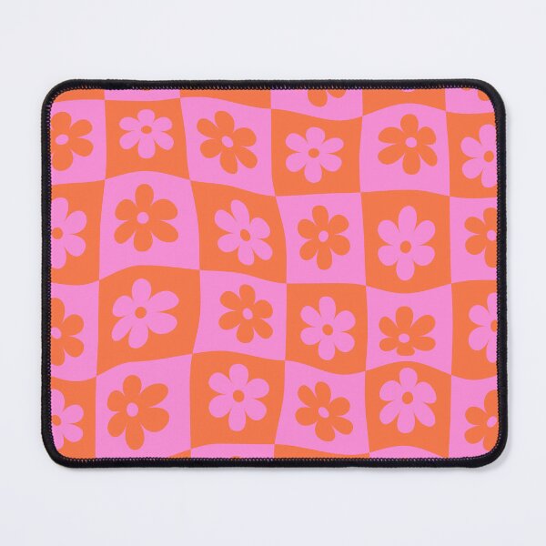 Item preview, Checkered Warped Retro Pink and Orange Flowers Pattern designed and sold by Yasminepatterns .