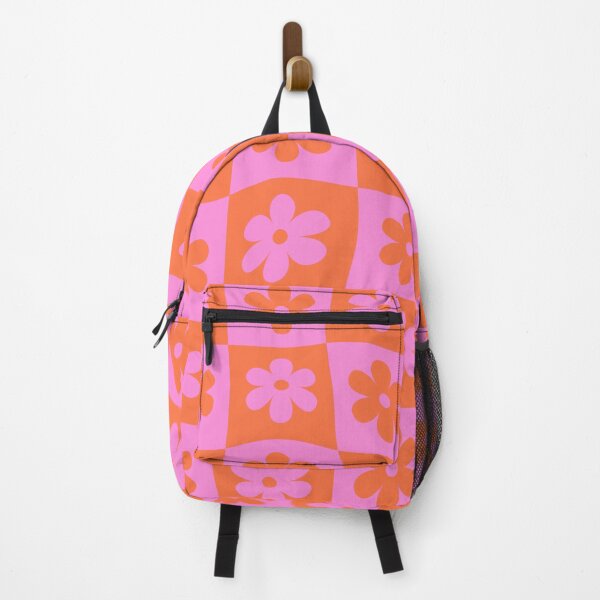 Vista previa del artículo con la obra «Patrón de flores de color rosa y naranja retro deformado a cuadros», diseñado y vendido por Yasminepatterns .