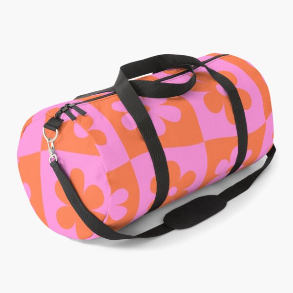 Item preview, Checkered Warped Retro Pink and Orange Flowers Pattern designed and sold by Yasminepatterns .