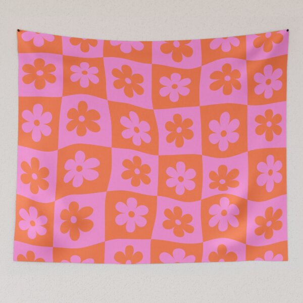 Item preview, Checkered Warped Retro Pink and Orange Flowers Pattern  designed and sold by Yasminepatterns .